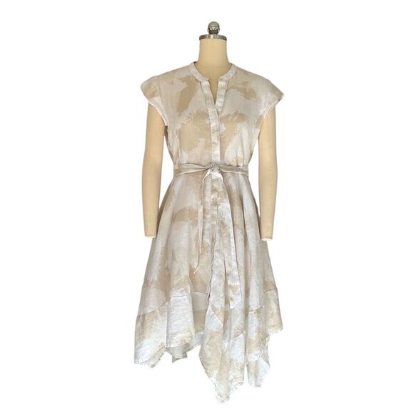 DKNY Dresses & Skirts - DKNY Women's Beige Linen Tie Waist Fit & Flare Dress Size 2